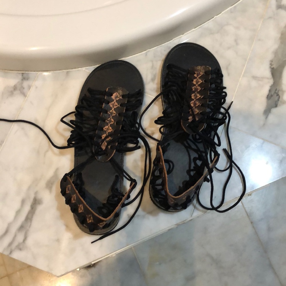 Custom Black and Tan leather sandals